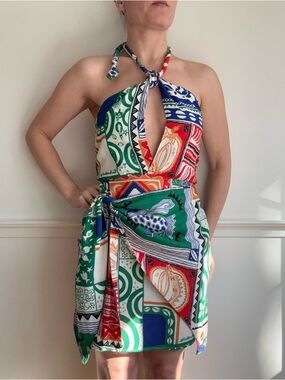 Limited Edition FARM Rio x Alberto Pitta Multicolor Halter Mini Dress